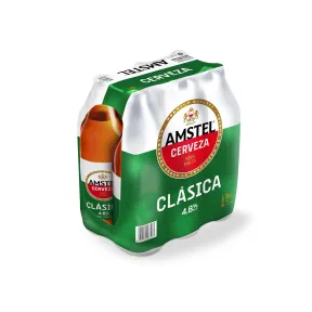 Cerveza Lager Amstel Clásica, Pack de 6 Botellas 1L