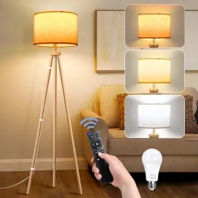 Lámpara de Pie Regulable Trípode de Madera E27 12W 3 Colores