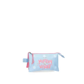 Estuche azul claro Mickey vibes con tres compartimentos - Disney