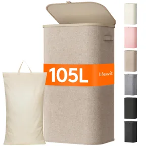 Cesta de Ropa Plegable con Tapa y Bolsa Extraíble - 105 L