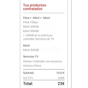 Fibra 1 Gb + 2 líneas 300 GB: 20€ con Prime y Disney gratis