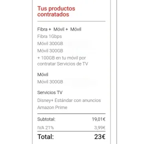 Fibra 1 Gb + 2 líneas 300 GB: 20€ con Prime y Disney gratis