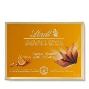 Lindt Swiss Thins Chocolate con Leche y Naranja 125 g