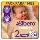 Pañales Libero Comfort 2 para Bebé 3-6 kg, 204 Unidades