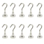 10 Ganchos Magnéticos de Neodimio 8 kg Plateados, Base 16 mm