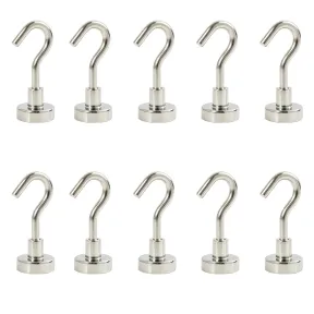 10 Ganchos Magnéticos de Neodimio 8 kg Plateados, Base 16 mm