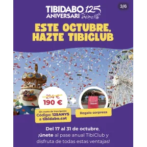 Tibidabo: pase anual TibiClub + camiseta y regalos por 190 €