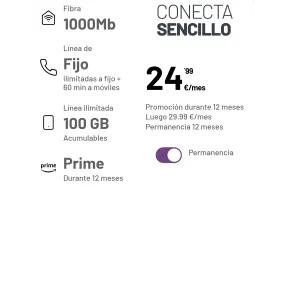 Tarifa Conecta Sencillo: fibra 1000 Mb y móvil con 100 GB