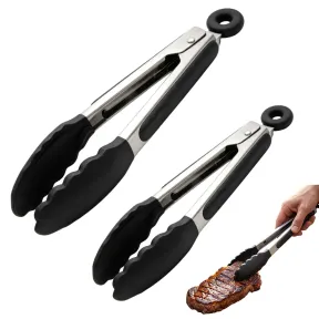 2 pinzas de cocina de acero inoxidable y silicona, 21 y 27 cm