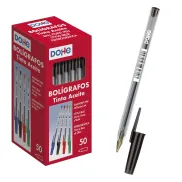 50 Bolígrafos Negros Dohe Punta Media 1,0 mm con Clip