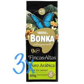 Bonka Café en Grano 100% Arábica Suave 3 x 500 g