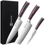 Set de 3 cuchillos de acero inoxidable con mango de madera