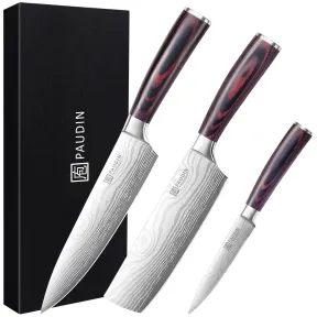 Set de 3 cuchillos de acero inoxidable con mango de madera