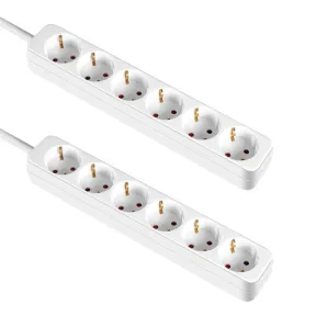 Pack 2 Regletas 6 Enchufes Schuko 1m Blancas sin Interruptor