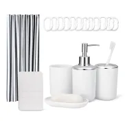 Amazon Basics: Set de Baño con Cortina y Alfombrilla