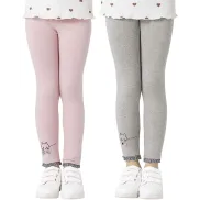 Pack 2 Leggings Algodón Bordados Niña Rosa y Gris 6 Años