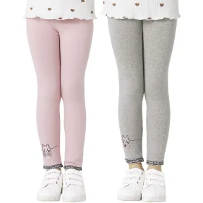 Pack 2 Leggings Algodón Bordados Niña Rosa y Gris 6 Años