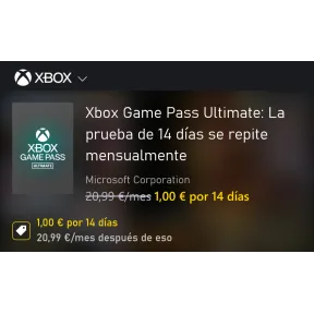 Xbox Game Pass Ultimate o PC Game Pass: 14 días