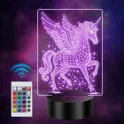 Lámpara LED 3D Infantil Unicornio con Mando, 16 Colores