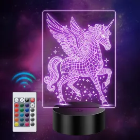 Lámpara LED 3D Infantil Unicornio con Mando, 16 Colores