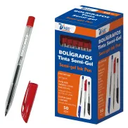 Caja de 50 bolígrafos semigel rojos de 1 mm