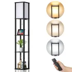 Lámpara de Pie de Madera Regulable con USB y Mando