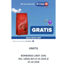 Bombones Lindt 100 g gratis en compras de más de 50 €