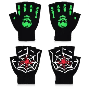 2 Pares de Guantes Halloween: Calavera Luminosa y Araña