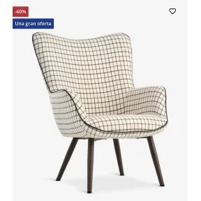 Sillón BIERSTED de cuadros beige/marrón: 80€ (-60%)