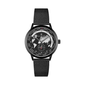 Reloj PAUL MCNEAL GMT de cuarzo negro y plateado