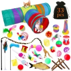 Set de 33 Juguetes Interactivos para Gatos con Túnel
