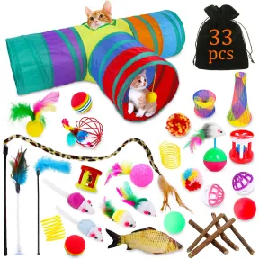 Set de 33 Juguetes Interactivos para Gatos con Túnel