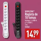 Regleta WORKZONE 10 tomas con USB-A, USB-C y cable 2 m