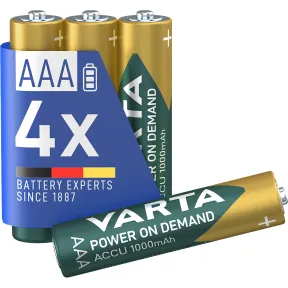 4 pilas AAA VARTA recargables 1000 mAh Ni-MH