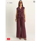 Conjunto Lucci malva: talle alto, pierna ancha y cuello chal