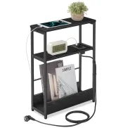 Mesa auxiliar VASAGLE con multienchufe y 3 estantes