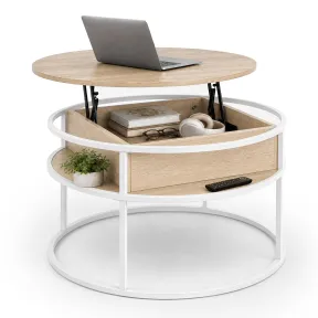 Mesa de centro redonda elevable con almacenaje 80 cm