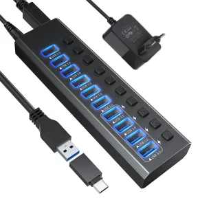 Hub USB 3.0 de aluminio de 10 puertos con alimentación