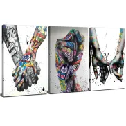Arte mural Banksy: manos románticas en lienzo 12x16”