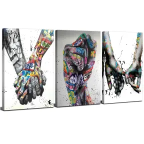 Arte mural Banksy: manos románticas en lienzo 12x16”