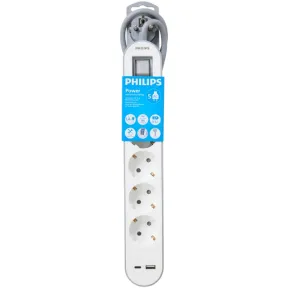 Regleta Philips 7 tomas con USB-A y USB-C