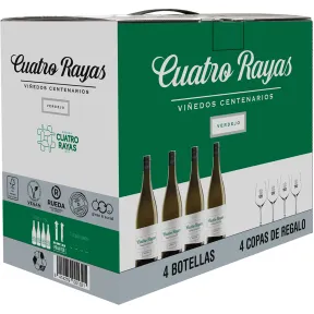 Caja de 4 Viñedos Centenarios Verdejo + 4 copas