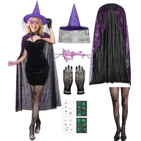 Sombrero de bruja y guantes de telaraña para Halloween