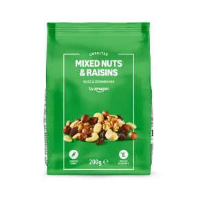 Mezcla de frutos secos y pasas By Amazon, 200 g