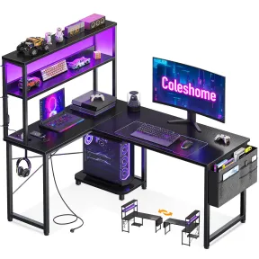 Escritorio gaming en L reversible con LED y USB