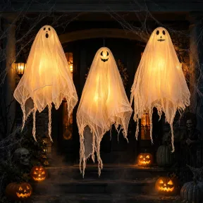 3 fantasmas decorativos con luces LED para Halloween