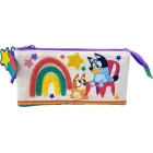 Estuche triple Bluey Rainbow con cinco compartimentos