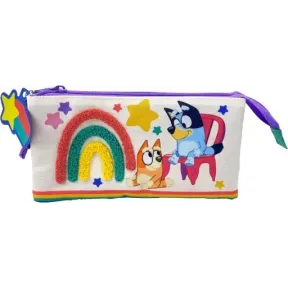 Estuche triple Bluey Rainbow con cinco compartimentos