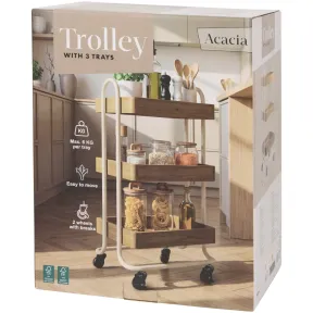 Carrito de madera con 3 bandejas y ruedas