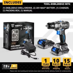 Kit DEKO 20V con taladro y llave de impacto